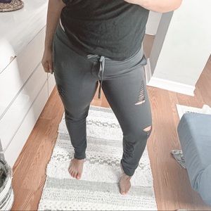 Alo Yoga Distressed Lounge Dark Grey Sweat Pants